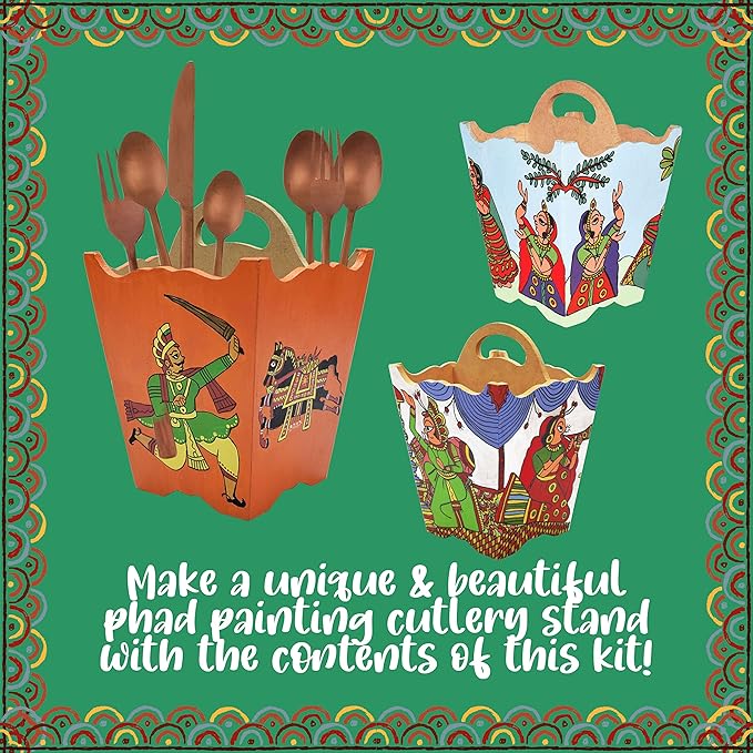 Kalakaram Diy Phad Painting Cutlery Stand Kit, Indian Ethnic Art Form Painting Kit | Activity Kit for Kids | Educational Kit for Kids