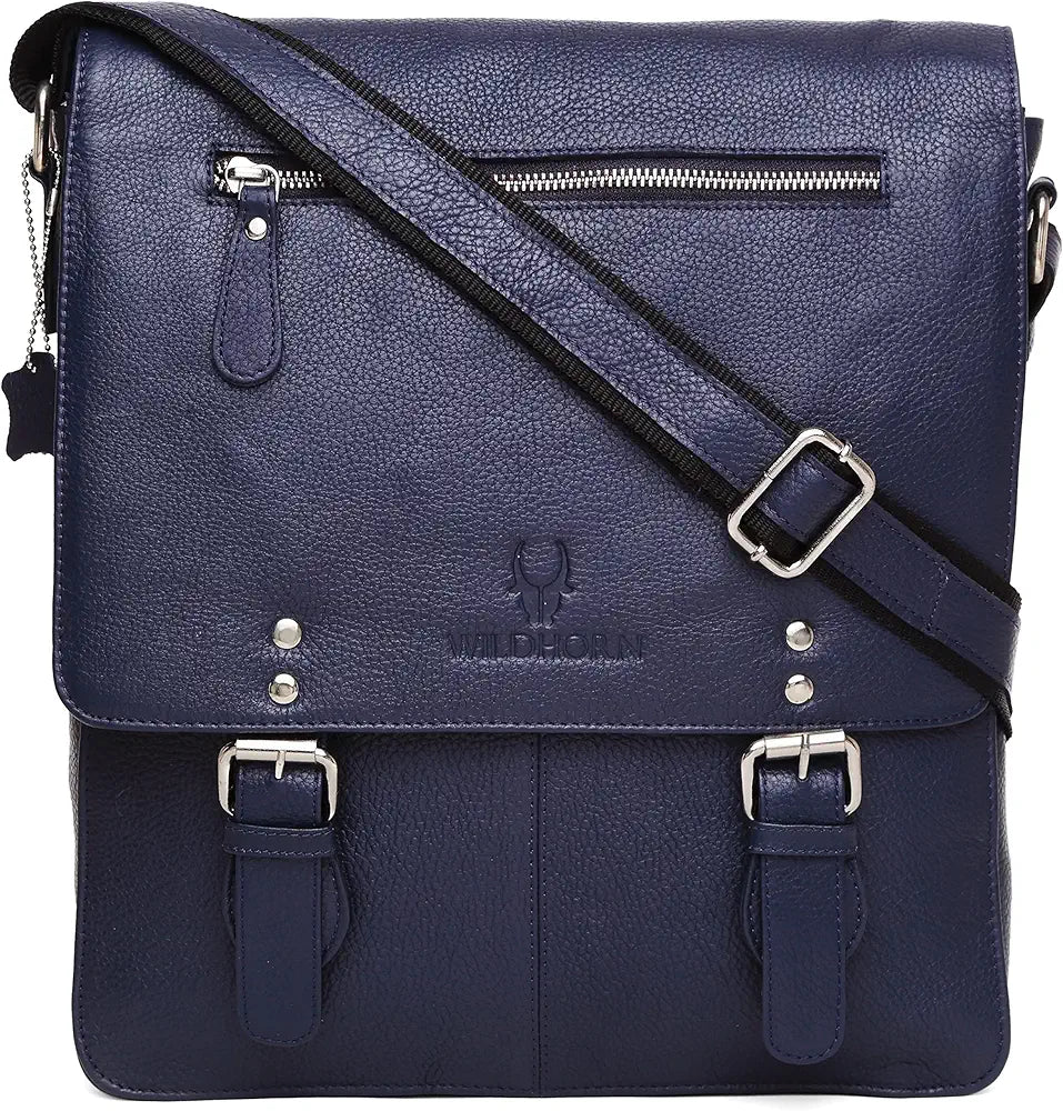 WildHorn® Original Leather 11.5 inch Messenger Bag for Men I Multipurpose Bag I Office Bag I Travel Bag with Adjustable Strap
