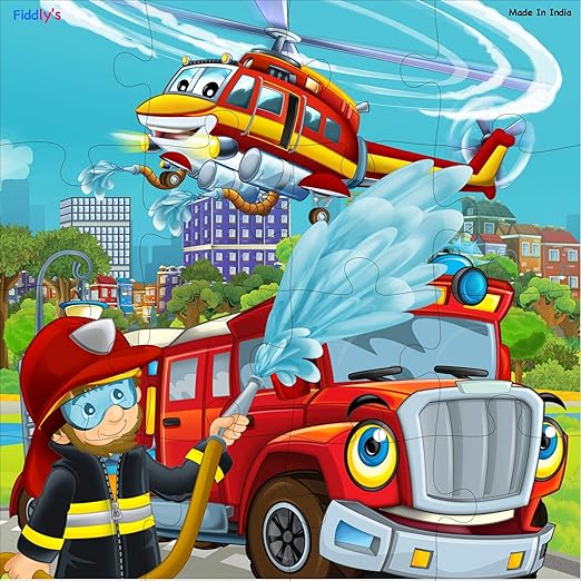 Fiddly's Wooden Jigsaw Floor Puzzle for Children Paperless Puzzle - 16 Pieces | Pack of 2 | Fireman & Policeman