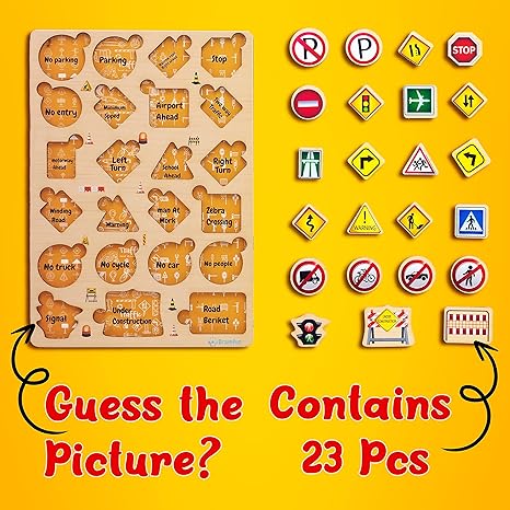 Zudo Wooden Montessori Educational Pre-School Puzzle Board Toy for Boys and Girl Traffic Symbol