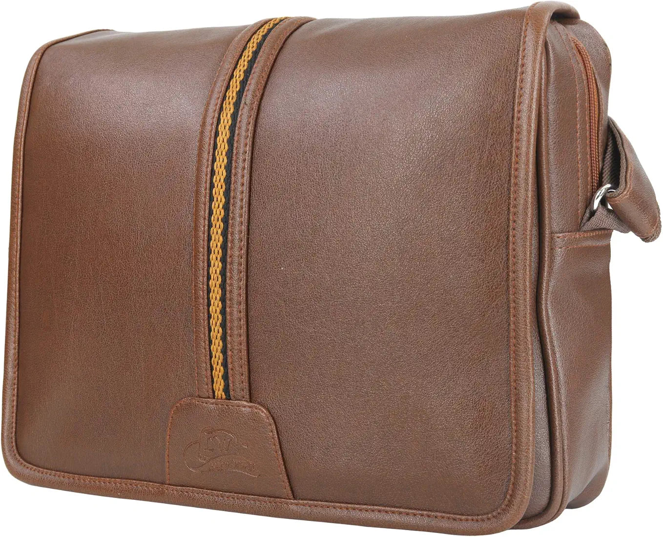 Leather World Tan 14.5 inch Pu Leather Unisex Laptop Bag for Men Office Bag for Men Messenger Bag