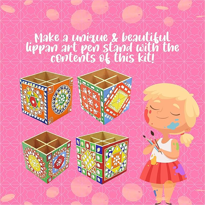 Kalakaram Make Your Own Lippan Art Pen Stand | Pen Stand Canvas for Adults and Kids | Craft Diy Kit for Kids | Traditional Painting Kits