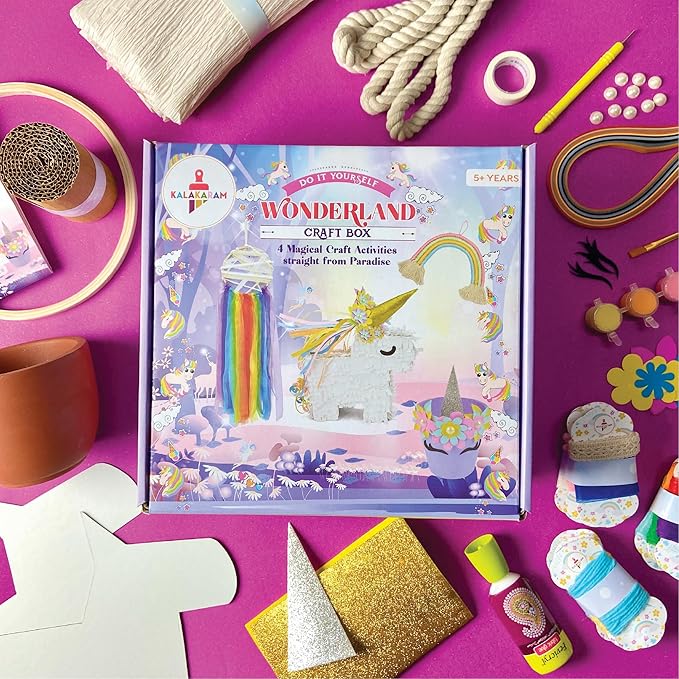 Kalakaram Wonderland Craft Box | Create 4 Wonderful Crafts With This Kit, for Kids Aged 5 and More | Diy Art and Craft Kit