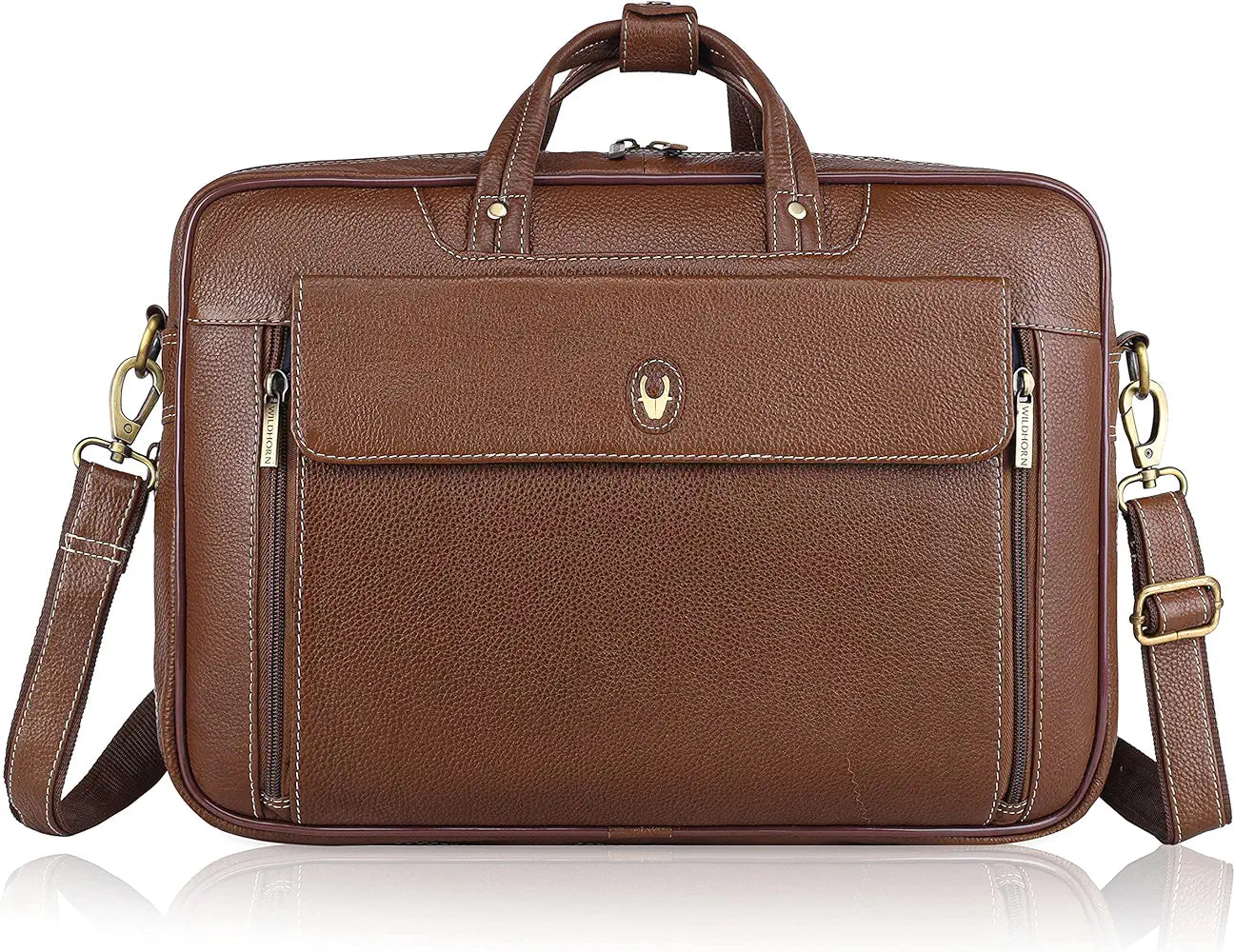 WildHorn Leather Laptop Bag for Men I Fits Upto 15.6 Inch Laptop/MacBook I Padded Laptop Compartment I Carry Handles with Adjustable Strap I DIMENSION : L-16 inch W-4 inch H-12 inch