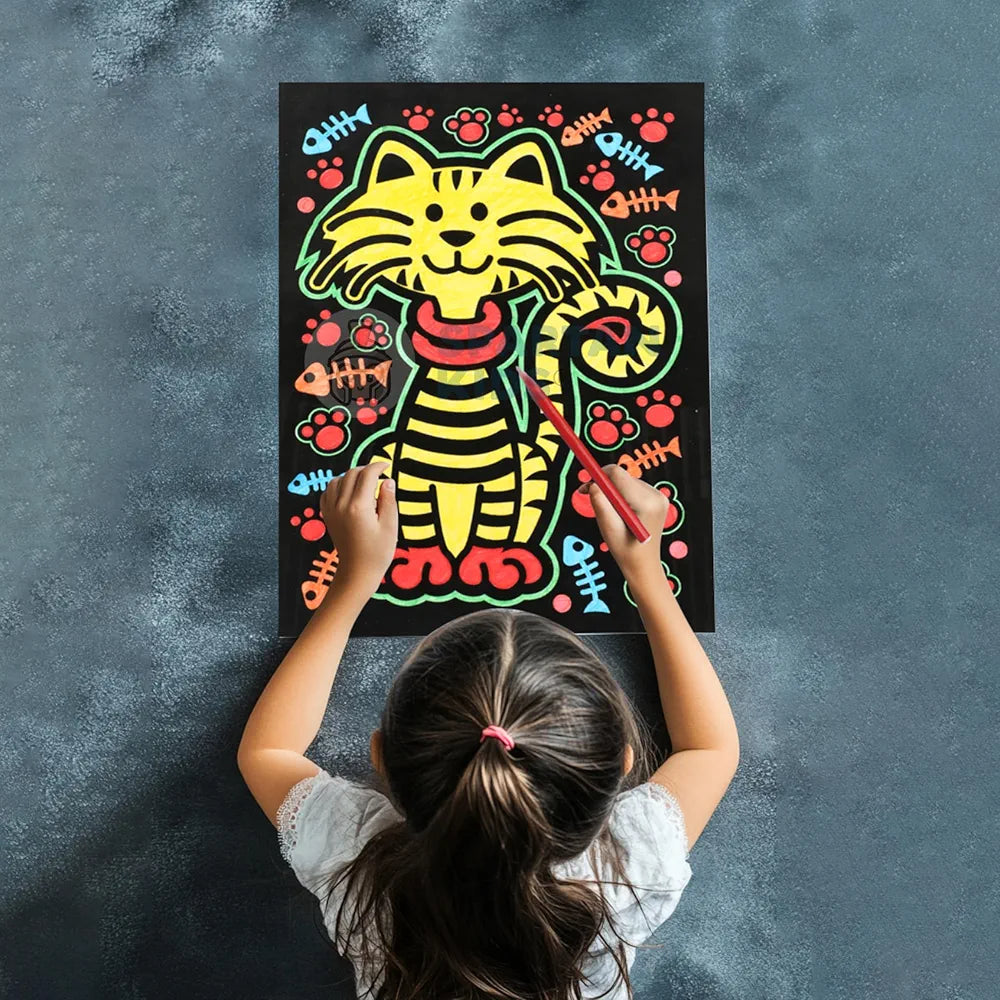 SPARTAN KIDS® Color Felt Tiger Velvet Art - Drawing for Kids 6-12 Years - Fun Colouring Ideal Art Kit for Creative Learning - Foil Art Kit - Engaging Activity for Young Artists