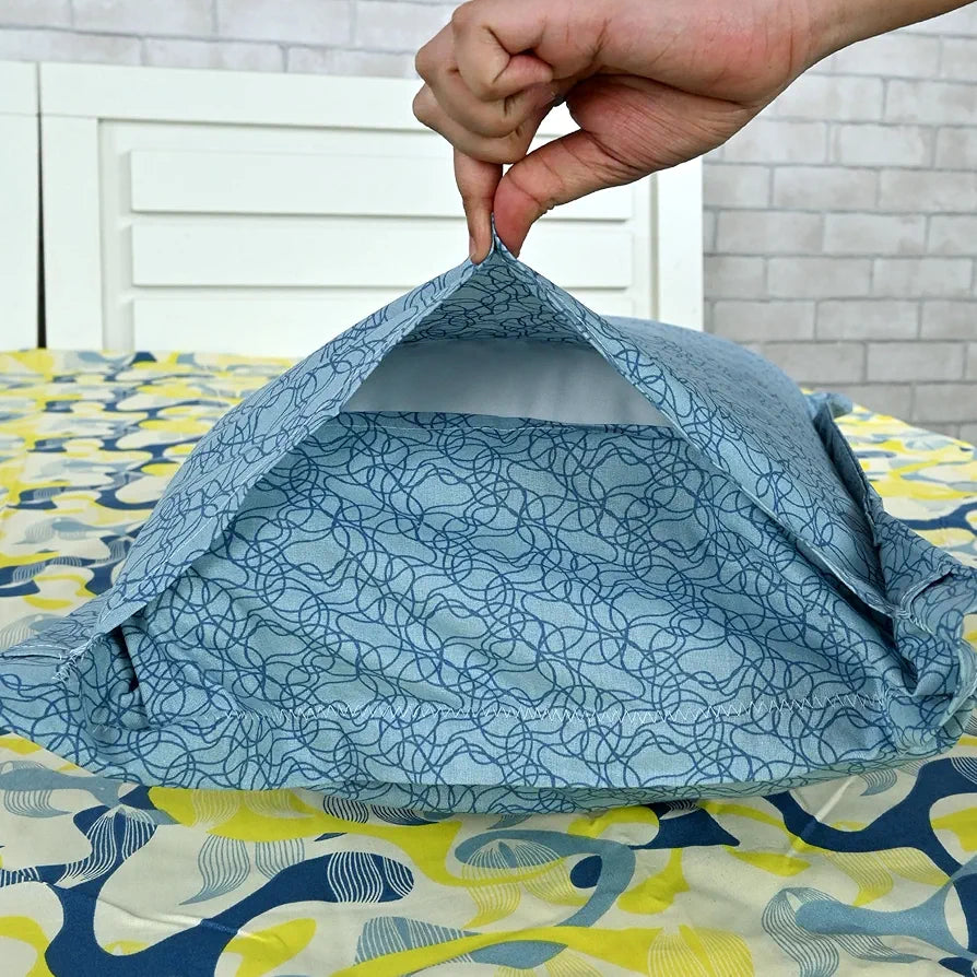 Divine Casa 144 TC 100% Pure Cotton Queen Size Double Bed Bedsheet with 2 Pillow Covers Geo Petals Colour Sky Blue Lemon