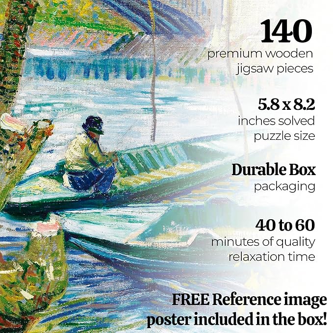 91knots Vincent Van Gogh's-fishing in Spring Wooden Jigsaw Puzzle (140 Pieces) for Adults and Kids | Brain Booster Games & Toys