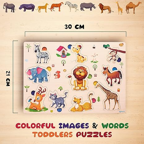 Zudo Wooden Montessori Educational Pre School Puzzle Board Toy for Boys and Girls Wooden Animal