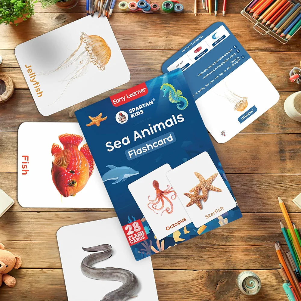 SPARTAN KIDS Sea Animals Flash Cards for Kids Cognitive_Skills | 27 Early Learning Flash Cards Easy & Fun Way of Learning 1 Year to 6 Years Babies
