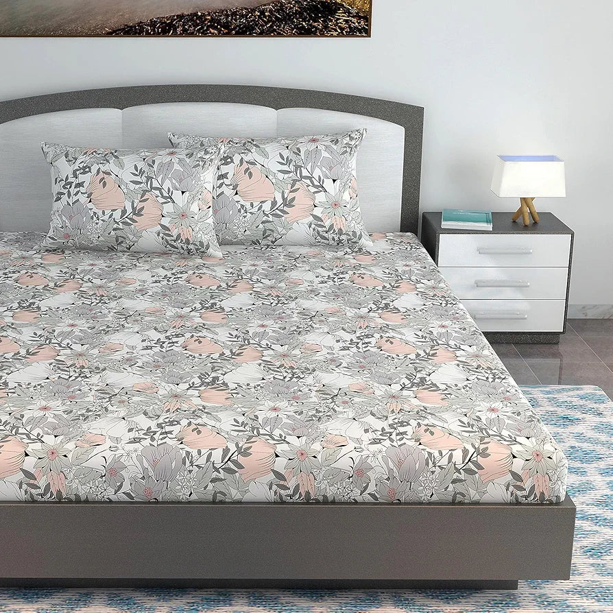 Divine Casa 144 TC 100% Cotton Bedsheet King Size Bed King Size Bedsheet with 2 Pillow Covers Colour Blush Grey