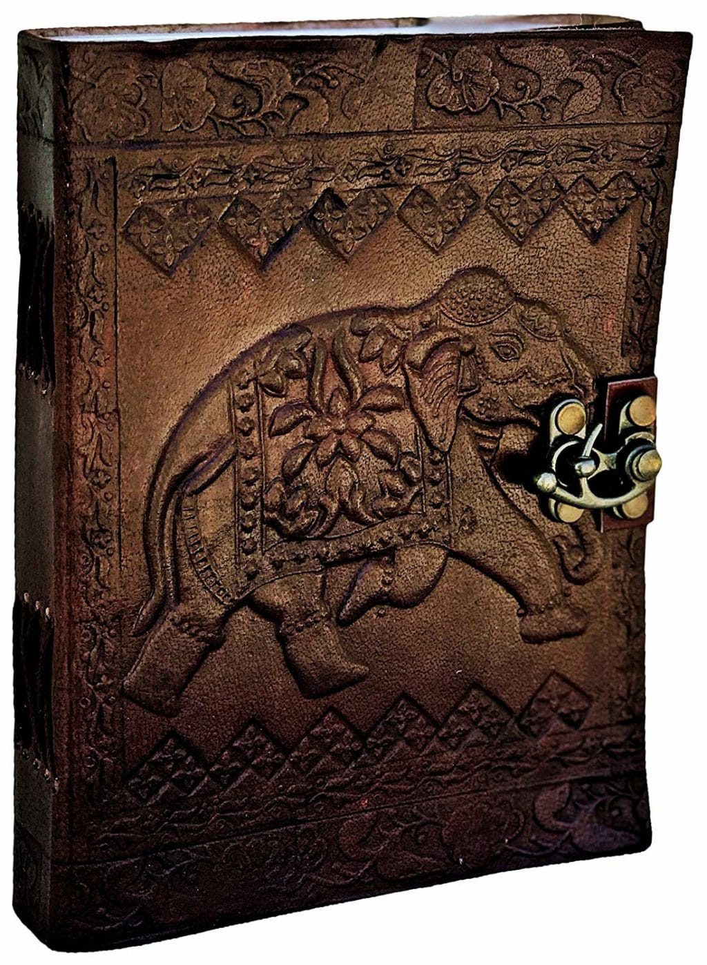 Craftshades – Metal Lock Vintage Brown Embossed Elephant Design 7″5 Handcrafted Leather Journal/Diary 200 page | 100% Genuine Leather