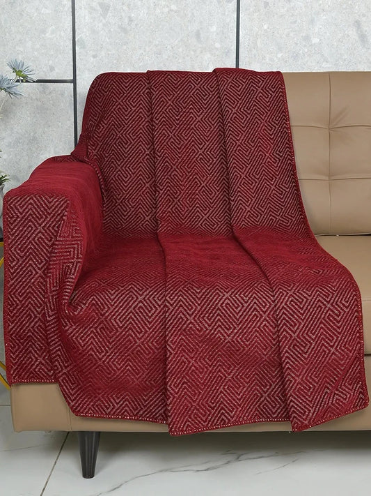 Saral Home Chenille 3 Seater Sofa Cover Throw Colour Red & Maroon