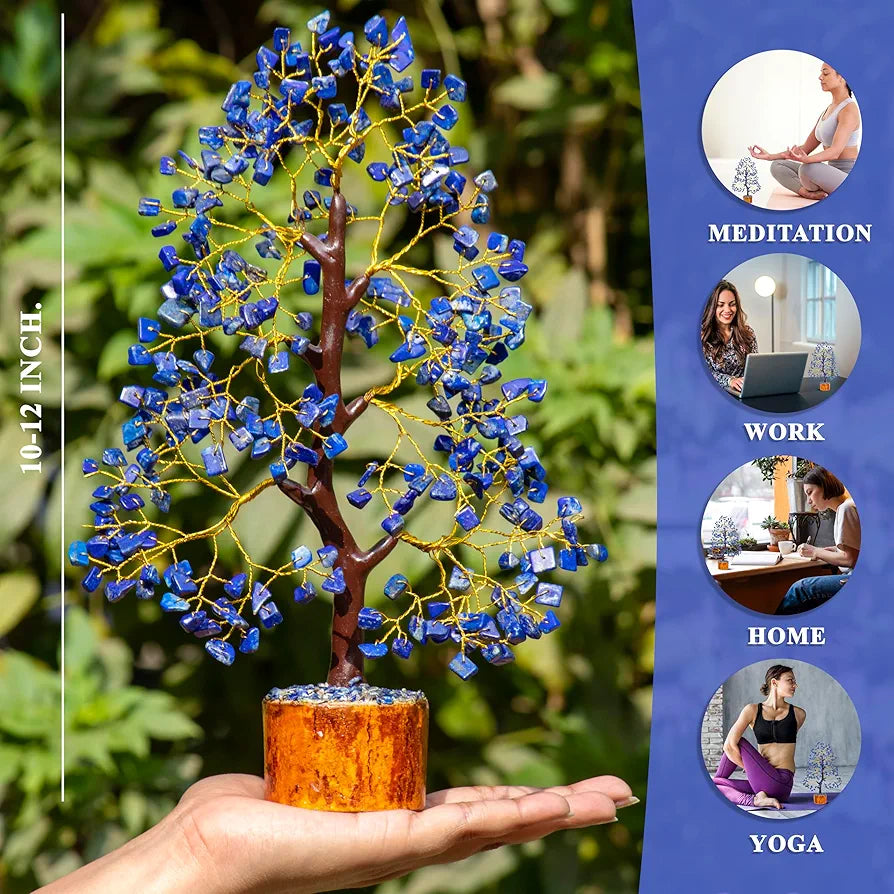 HindCraft Lapis Lazuli Crystal Tree Golden Wire 10-12 inch