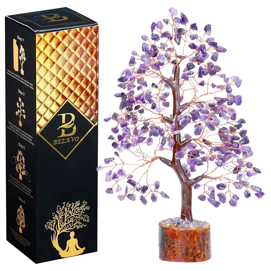 Bezavo Amethyst Healing Crystal Tree Artificial Home Decoration for Positive Energy & Spiritual Protection
