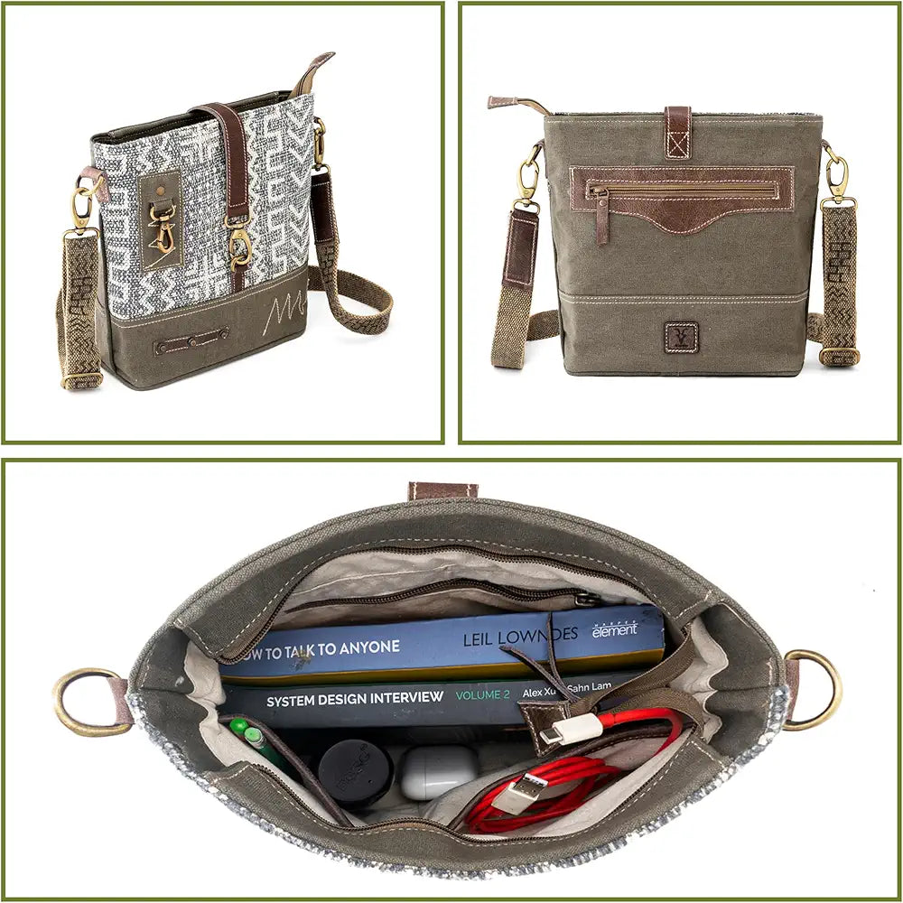 Goatter Cotton Dari And Leather Material Messenger Sling Bag For Women - Green