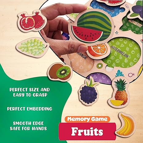 Zudo Wooden Montessori Educational Pre-School Puzzle Board Toy for Boys and Girls Wooden Fruits