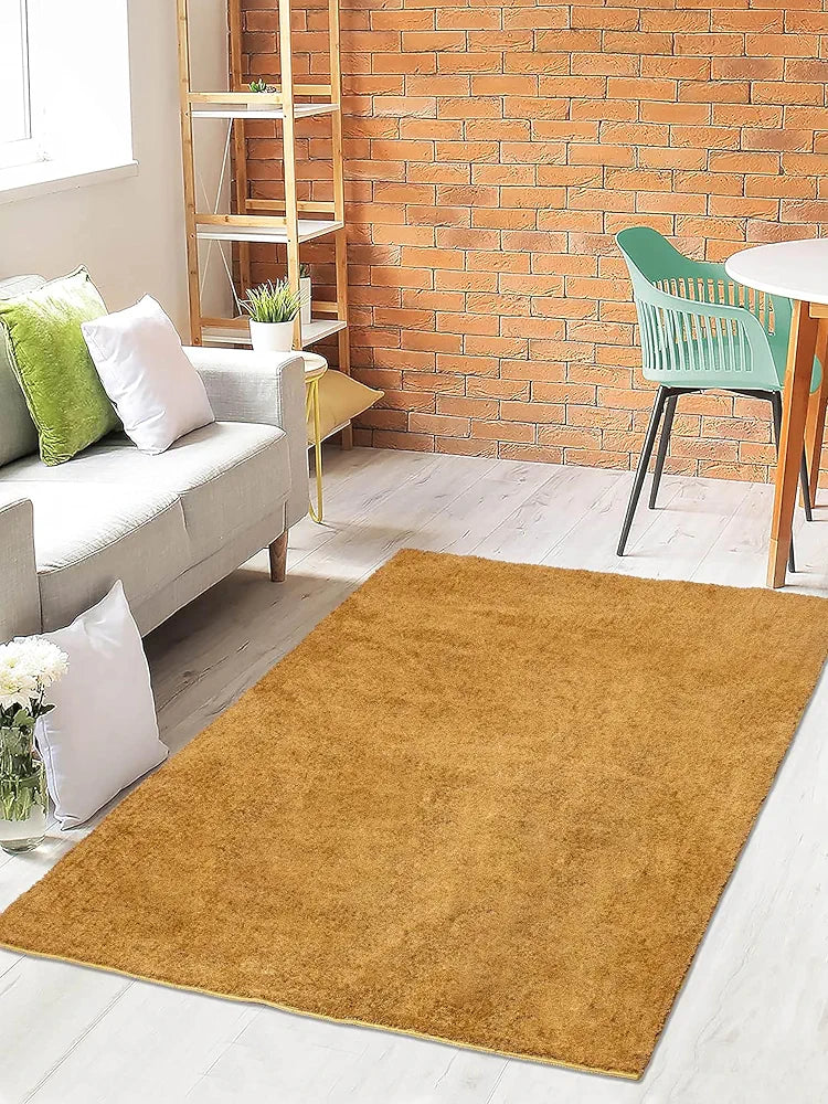 Saral Home Neon Shaggy Yarn Anti-Skid Carpet for Living Room Colour Gold