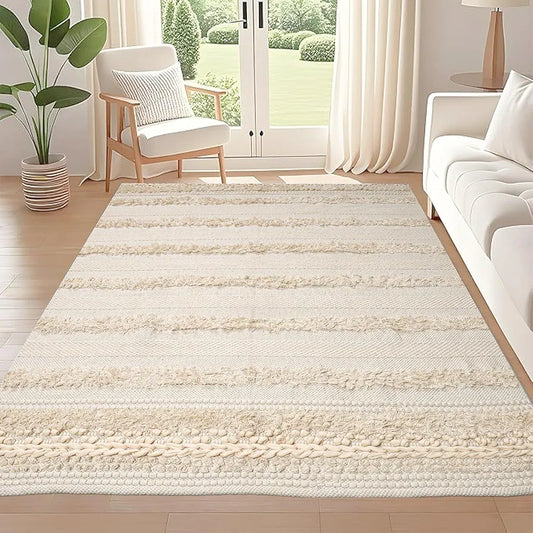 Sajavat Home Pure Cotton Soft and Durable Floor Rug Cream & White