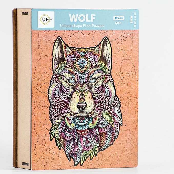 91 Knots Wolf 65 Pieces Wooden Jigsaw Puzzle Games Puzzle Games for Kids | Puzzle for 5 Year Old Kids