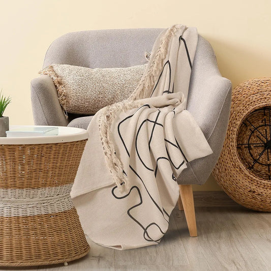 Sashaa World Cotton Printed Women Face Woven Throw Colour Nat Black