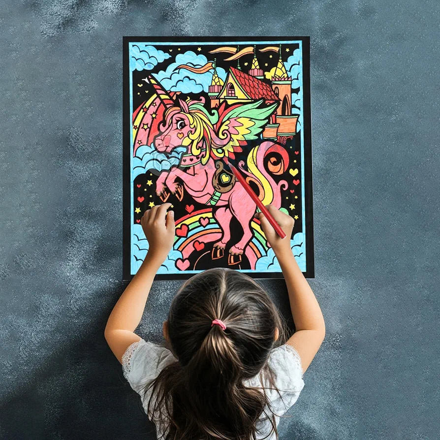 SPARTAN KIDS® Color Felt Unicone Velvet Art - Drawing for Kids 6-12 Years - Fun Colouring Ideal Art Kit for Creative Learning - Foil Art Kit - Engaging Activity for Young Artists