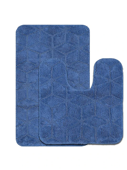 Saral Home Solid Antiskid Bathmat Set Colour Blue