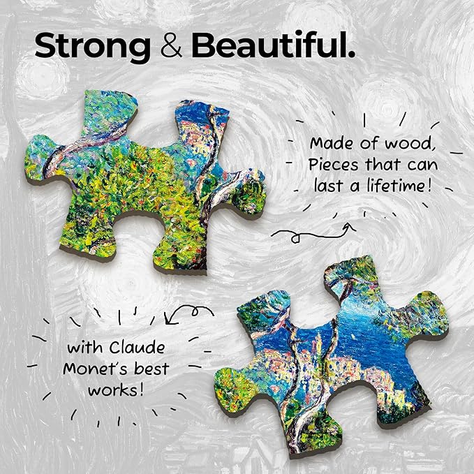 91knots Town of Bordighera by Claude Monet-wooden Jigsaw Puzzle (140 Pieces) for Adults and Kids | Brain Booster Games & Toys