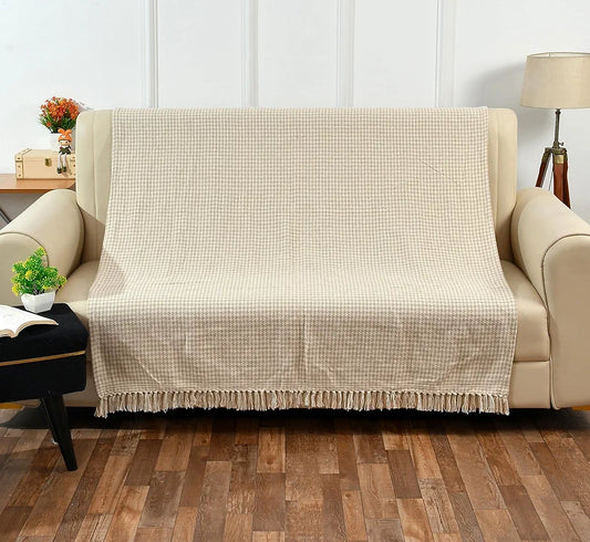 Sashaa World Beige Extra Fine Plaid Sofa Throw Colour Natural and Beige