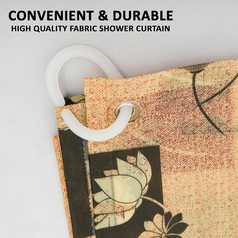 Kuber Industries Shower Curtain Bathroom Shower Curtain 8 Rings Curtain Black Gulab Beige