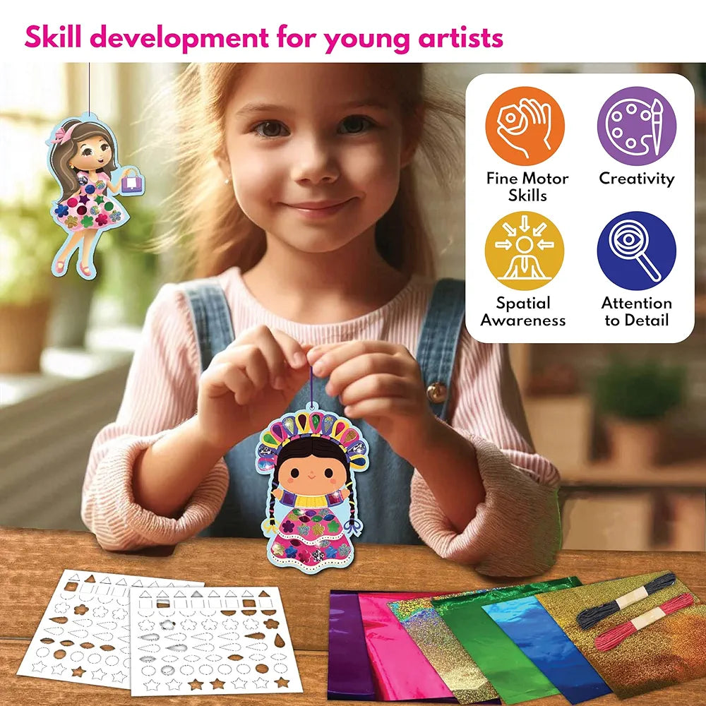 SparkLPlay Paper Art And Craft Kit. Toys For Girls. Foil Fun Activity. Birthday Gift For Girls Ages 4 To 9. Theme Danglers 6, Color Foils 40+, Stickers 190+. Foil Mosaic Craft. , Multicolor