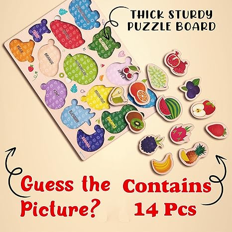 Zudo Wooden Montessori Educational Pre-School Puzzle Board Toy for Boys and Girls Wooden Fruits