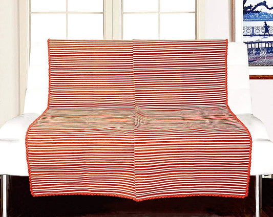Saral Home Easy Living Polyester & Polyester Blend Striped Soft Decorative Viscose Chenille Throw Sofa Covers Red & Red
