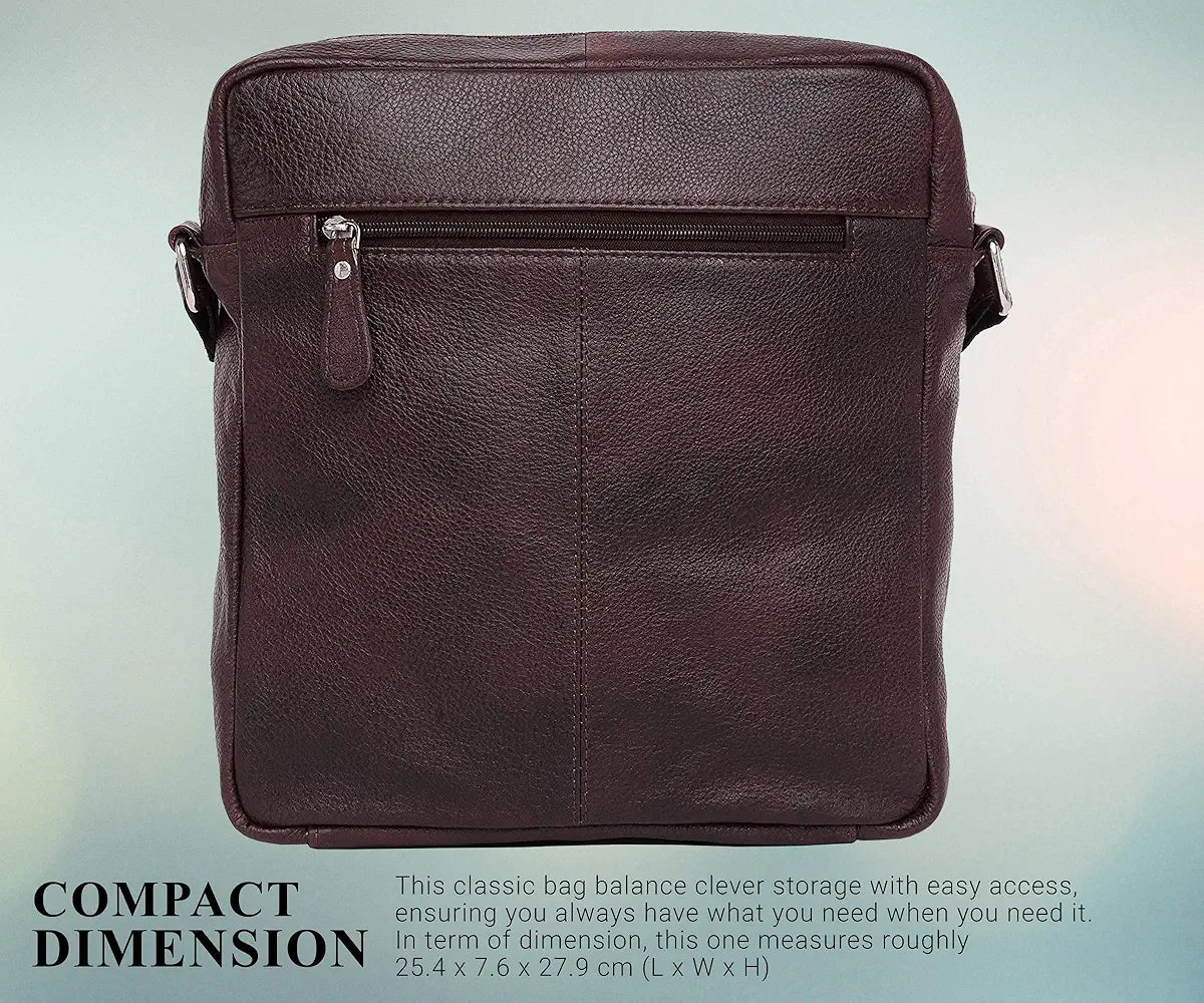 WildHorn Urban Edge Leather Sling Messenger Bag for Men I Dimension: L- 11 inch H- 12.5 inch W- 2.5 inch
