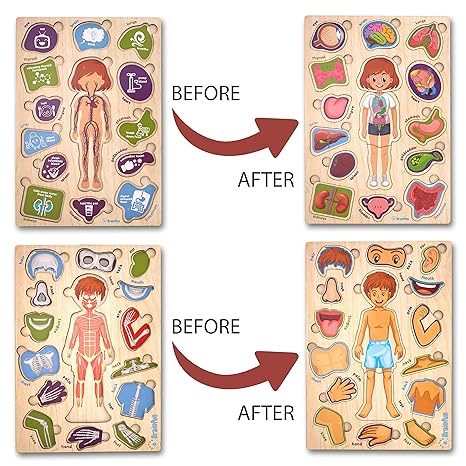 Zudo Wooden Montessori Educational Pre School Puzzle Board Toy for Boys and Girls Wooden Body Parts