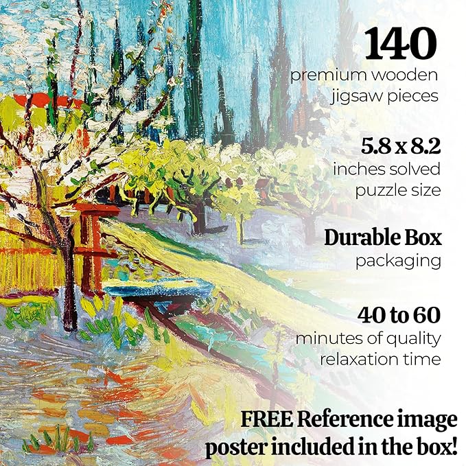 91Knots Orchard Bordered by Cypresses-Vincent Van Gogh's Masterstrokes | Wooden Small Jigsaw Puzzle for Kids | A5 Size-140 Pieces