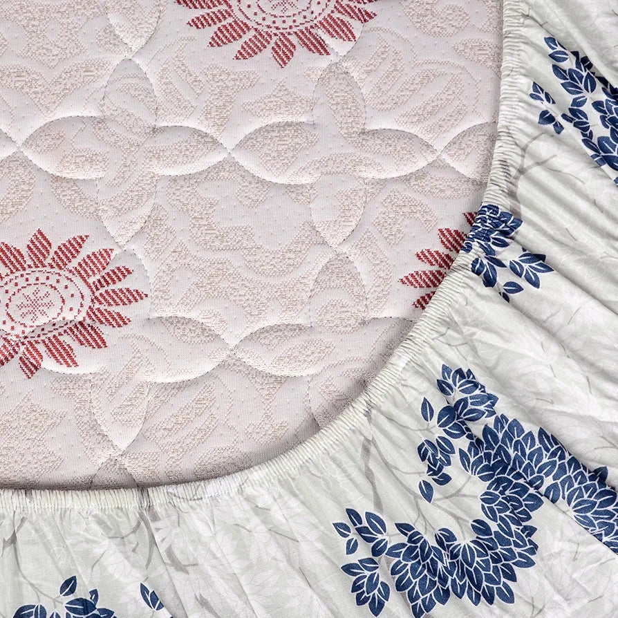 Divine Casa 144 TC Floral Print King Size Fitted Bedsheet 100% Cotton Skin Friendly & Soft Colour Harbor Mist