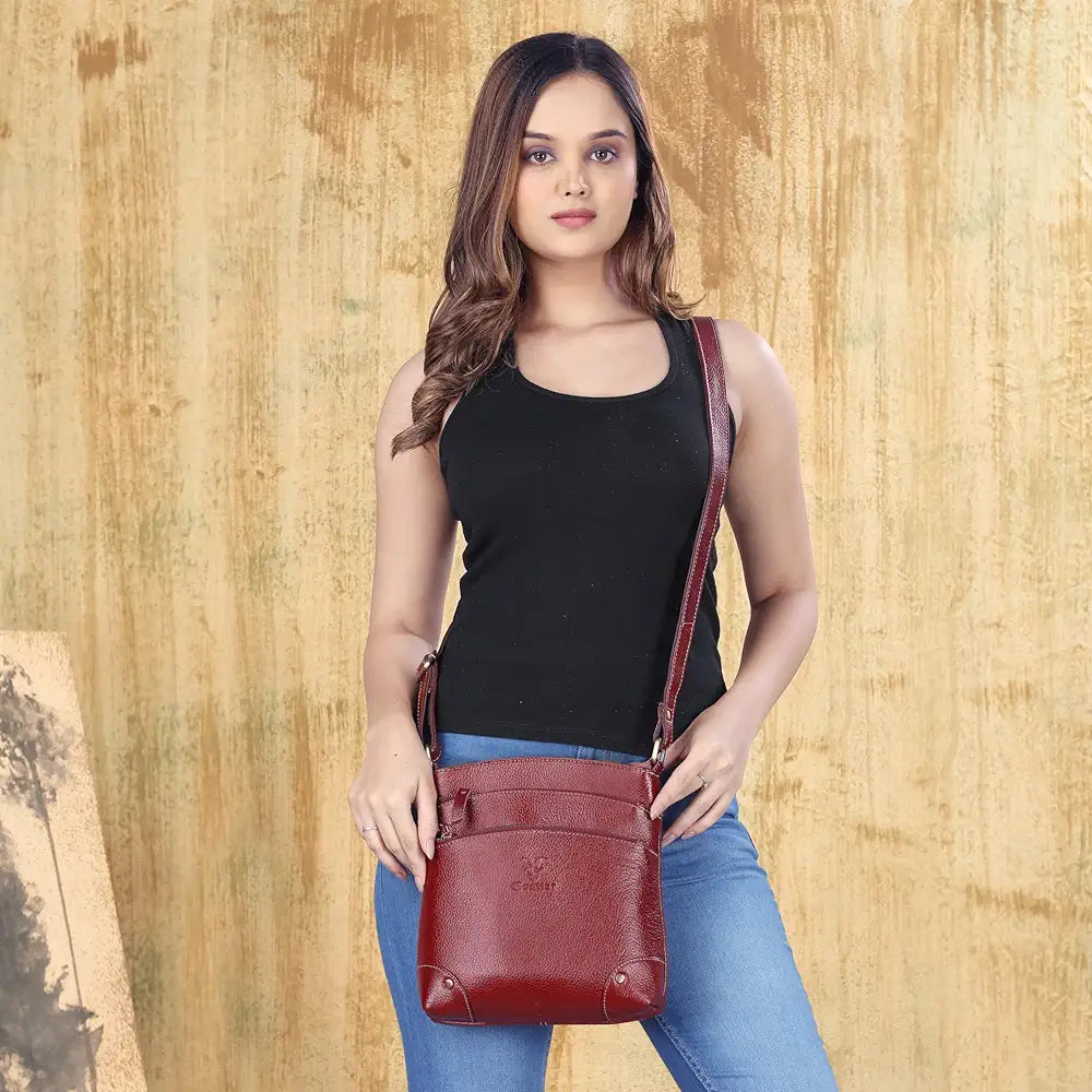 Goatter Genuine Leather 9.5" Inch Sling Cross-BodyBag for Girls And Women,