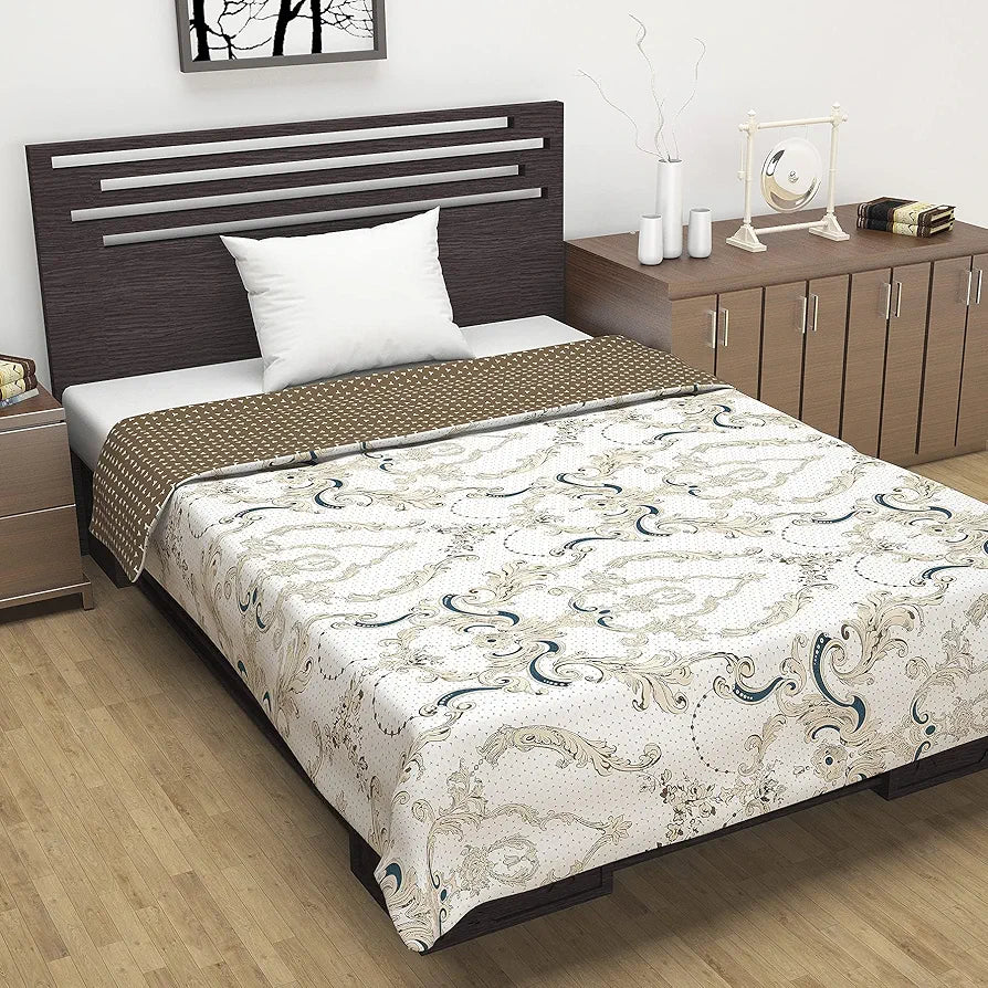 Divine Casa 120 GSM Super Soft Brushed Microfiber Lightweight Jaipuri Print Rajai Single Bed Reversible AC Blankets for Winter TC - 120 Colour Lead Gray