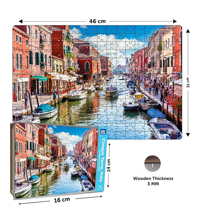 Mini Leaves 252 Piece Wooden Puzzle for Kids & Adults | Clinque Terre, Italy Jigsaw Puzzle | Fun & Challenging | Educational Games & Puzzles