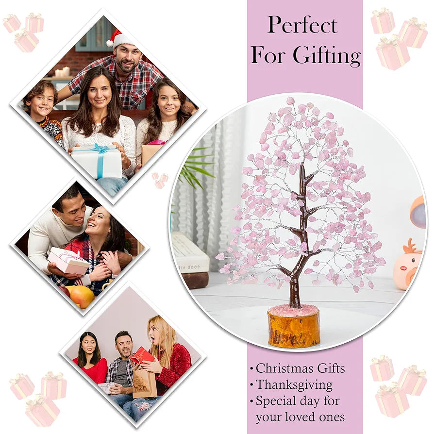 HindCraft Rose Quartz Crystal Tree Pink Stone Silver Wire