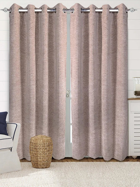 Saral Home Beige Pacman Chenille & Polyester Chevron Yarn Room Darkening Door & Windows Curtains (Pack of 2)
