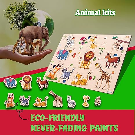 Zudo Wooden Montessori Educational Pre School Puzzle Board Toy for Boys and Girls Wooden Animal