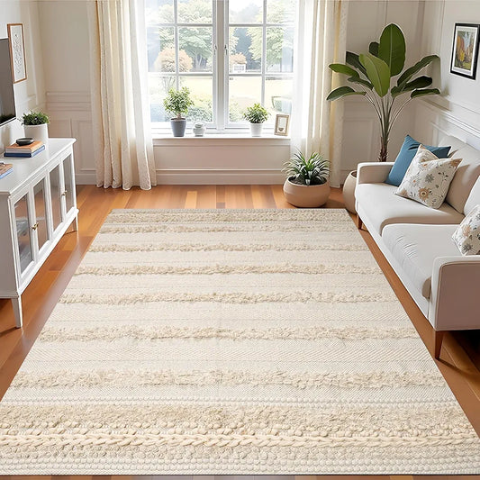 Sajavat Home Pure Cotton Soft and Durable Floor Rug Vintage Cream & White Area Rug