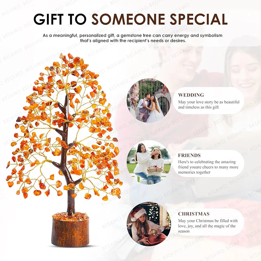 Bezavo Carnelian Crystal Tree Healing Crystal Tree for Positive Energy & Good Luck Golden Wire
