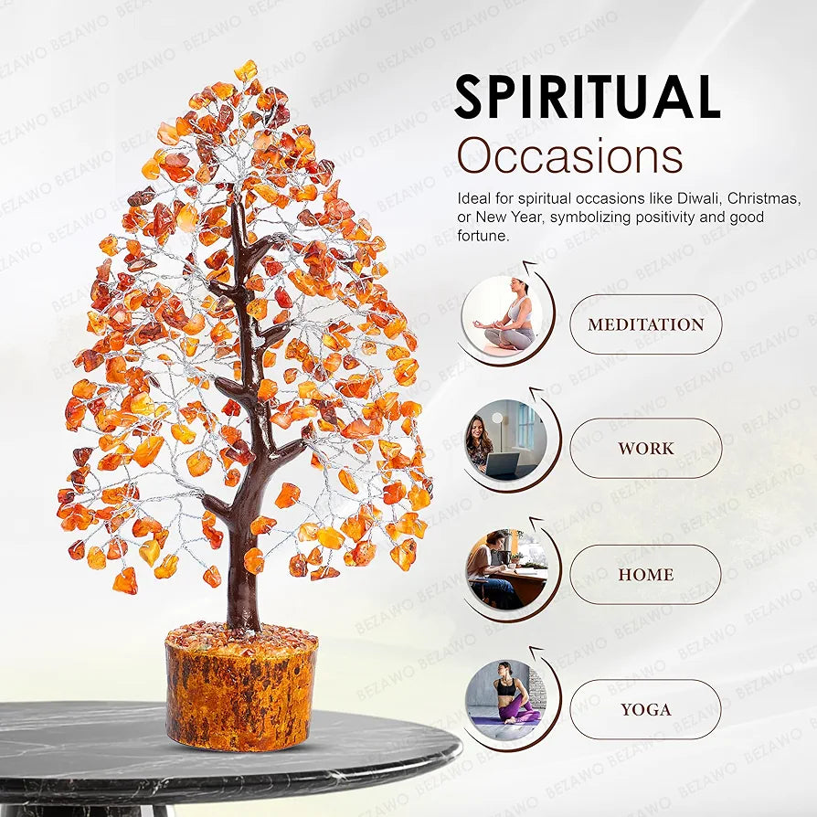 Bezavo Carnelian Crystal Tree for Positive Energy & Healing Silver Wire