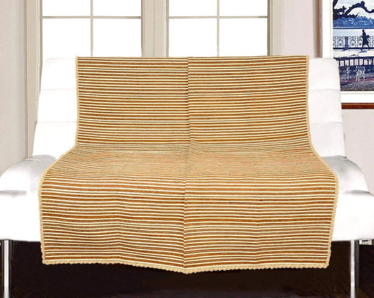 Saral Home Easy Living Soft Decorative Viscose Chenille Striped Sofa Covers Golden