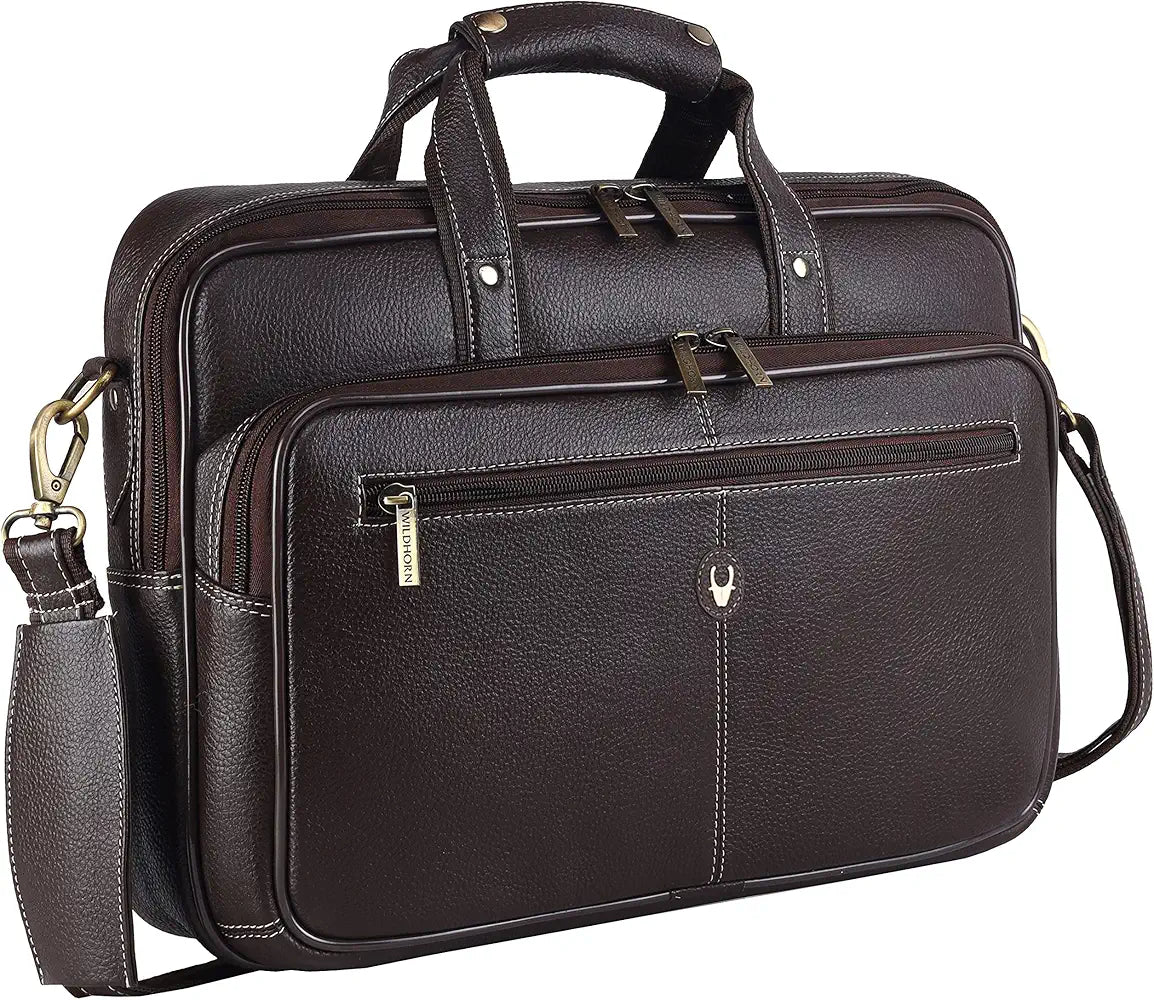 WildHorn Leather 15 inch Laptop Bag for Men I Padded Laptop Compartment I Carry Handles with Adjustable Strap