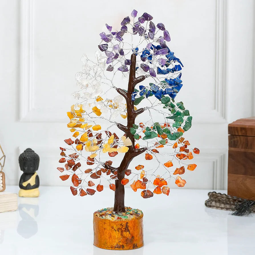 HindCraft Seven Chakra Crystal Tree Silver Wire 10-12 inch