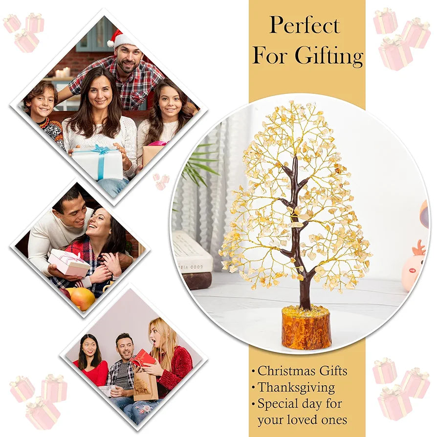 HindCraft Citrine Gemstone Crystal Tree Golden Wire 10-12 inch