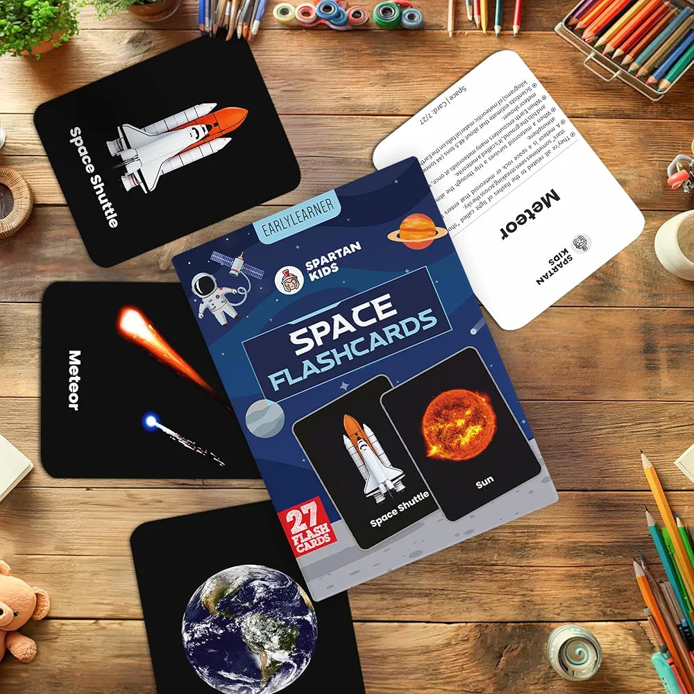SPARTAN KIDS® Space Flash Cards for Kids | 27 Early Learning Flash Cards Easy & Fun Way of Learning 1 Year to 6 Years Babies